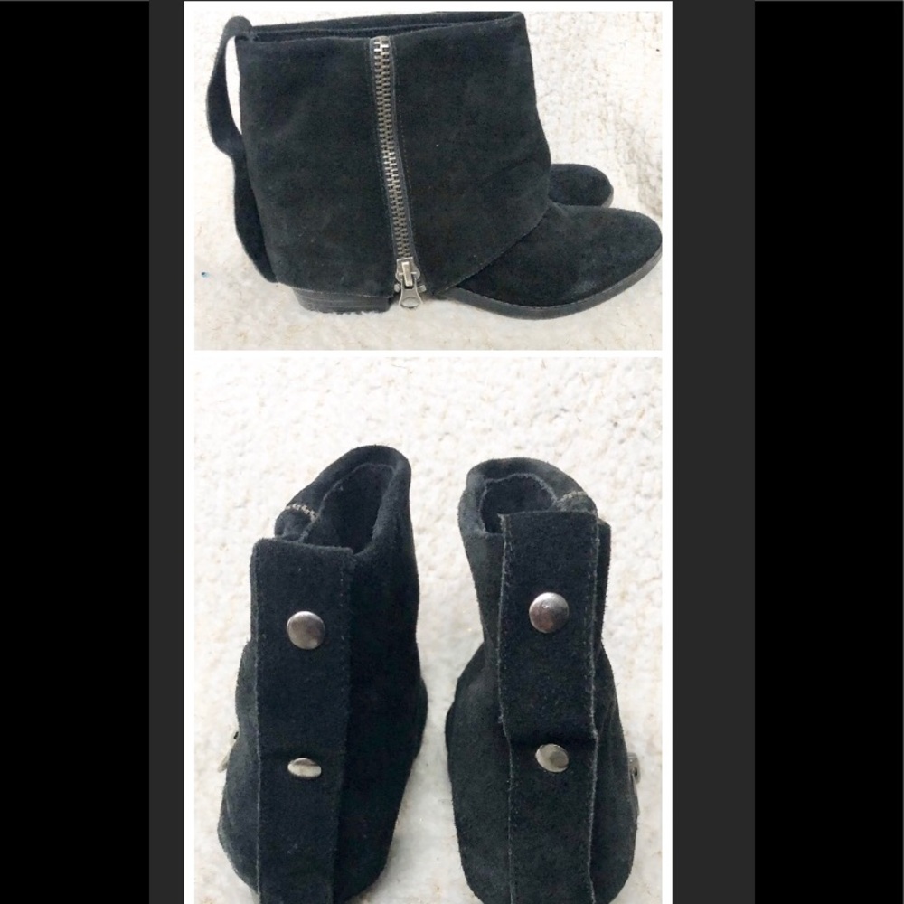 Black Suede Zipper Booties With Button Suede Band - image 2